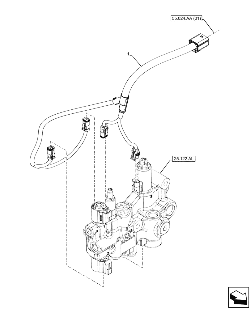 Схема запчастей Case IH PUMA 150 - (55.045.AD[02]) - VAR - 758045, 758046 - FRONT AXLE, HARNESS (55) - ELECTRICAL SYSTEMS