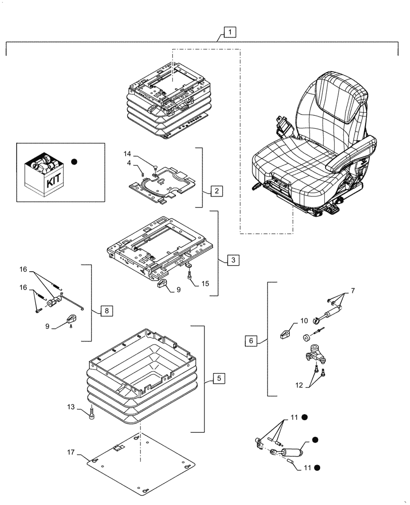 Схема запчастей Case IH PUMA1804 - (90.124.AK[02]) - DRIVER SEAT, ADJUSTER, SHOCK ABSORBER (90) - PLATFORM, CAB, BODYWORK AND DECALS