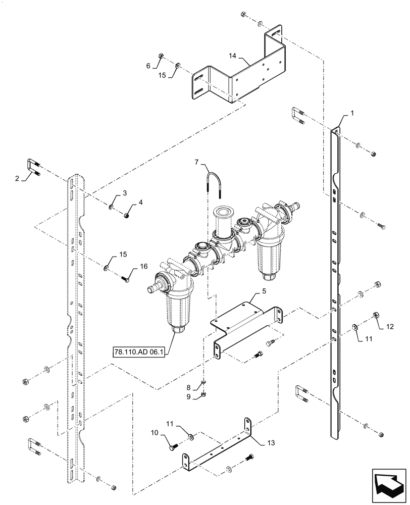 Схема запчастей Case IH PATRIOT 4440 - (78.110.AD[05.2]) - CENTER SECTION, 6 SECTION, LOW FLOW, 90/100 BOOM, MANIFOLD MOUNTING, ASN YGT044000 (78) - SPRAYING