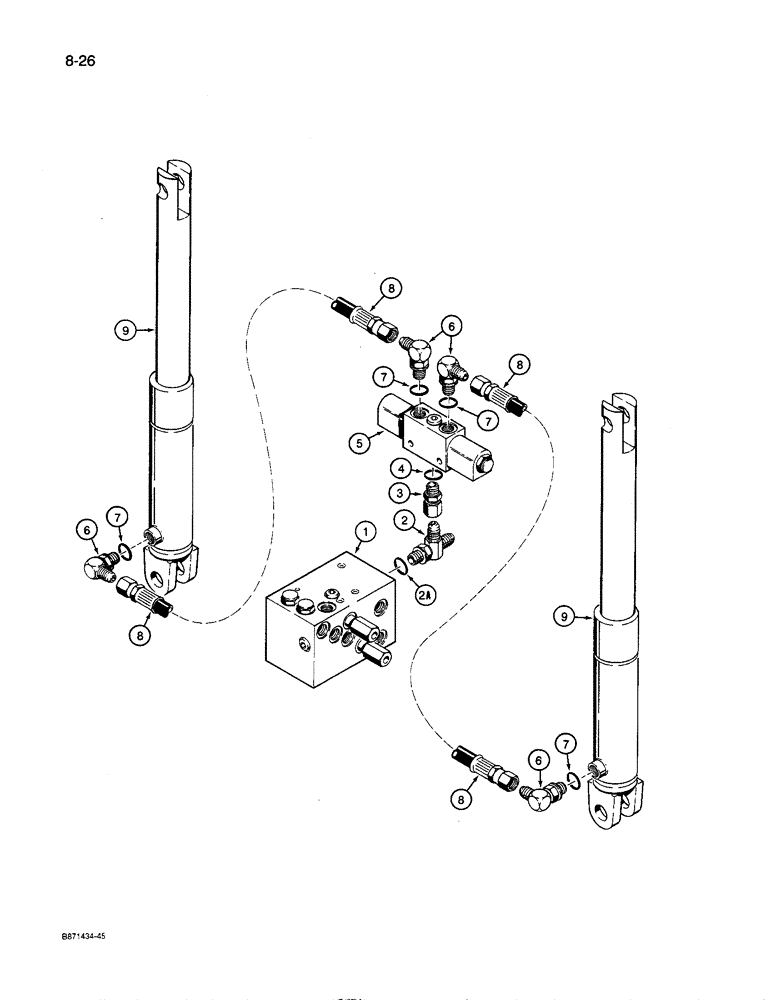 Схема запчастей Case IH 8600 - (8-26) - HYDRAULIC CONTROL LINES, TO ROW MARKER VALVE AND CYLINDERS (08) - HYDRAULICS