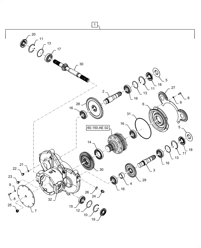 Схема запчастей Case IH 9240 - (60.150.AE[03]) - VAR - 425070, 425225, 425547, 425549, 722744 - GEARBOX, HEADER, FEEDER (60) - PRODUCT FEEDING