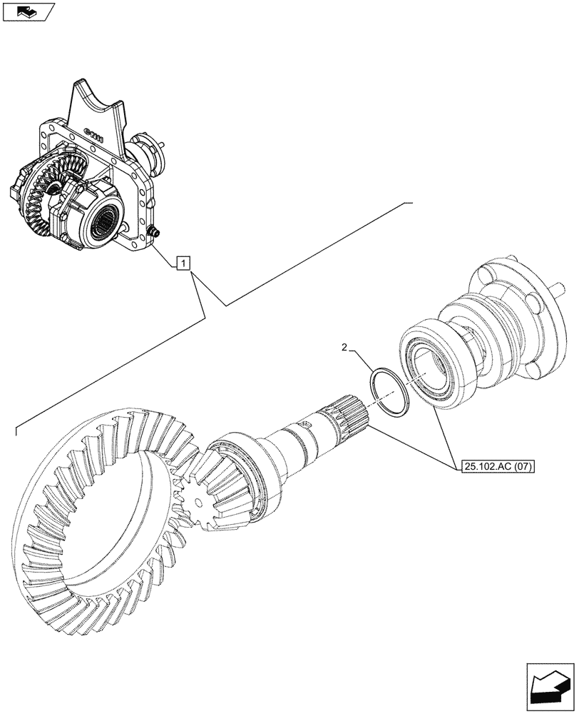 Схема запчастей Case IH MAXXUM 120 - (25.102.AC[05]) - VAR - 330414, 330427 - CLASS 3, SUSPENDED FRONT AXLE WITH HYDR. DIFF. LOCK & STRG SENSOR, DIFFERENTIAL, SHIM KIT (25) - FRONT AXLE SYSTEM