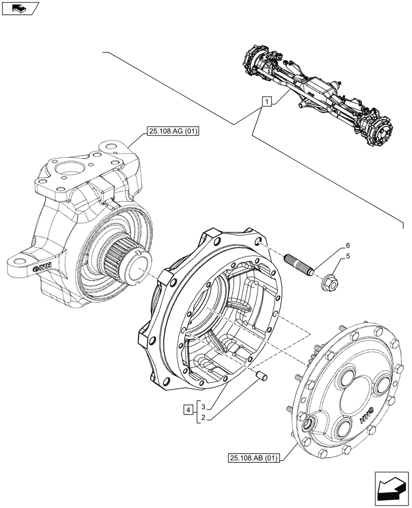 Схема запчастей Case IH MAXXUM 110 - (25.108.AN[01]) - VAR - 390409 - CLASS 3, FRONT AXLE, W/ HYDRAULIC DIFFERENTIAL LOCK, W/ STEERING SENSORS, STEERING KNUCKLE (25) - FRONT AXLE SYSTEM