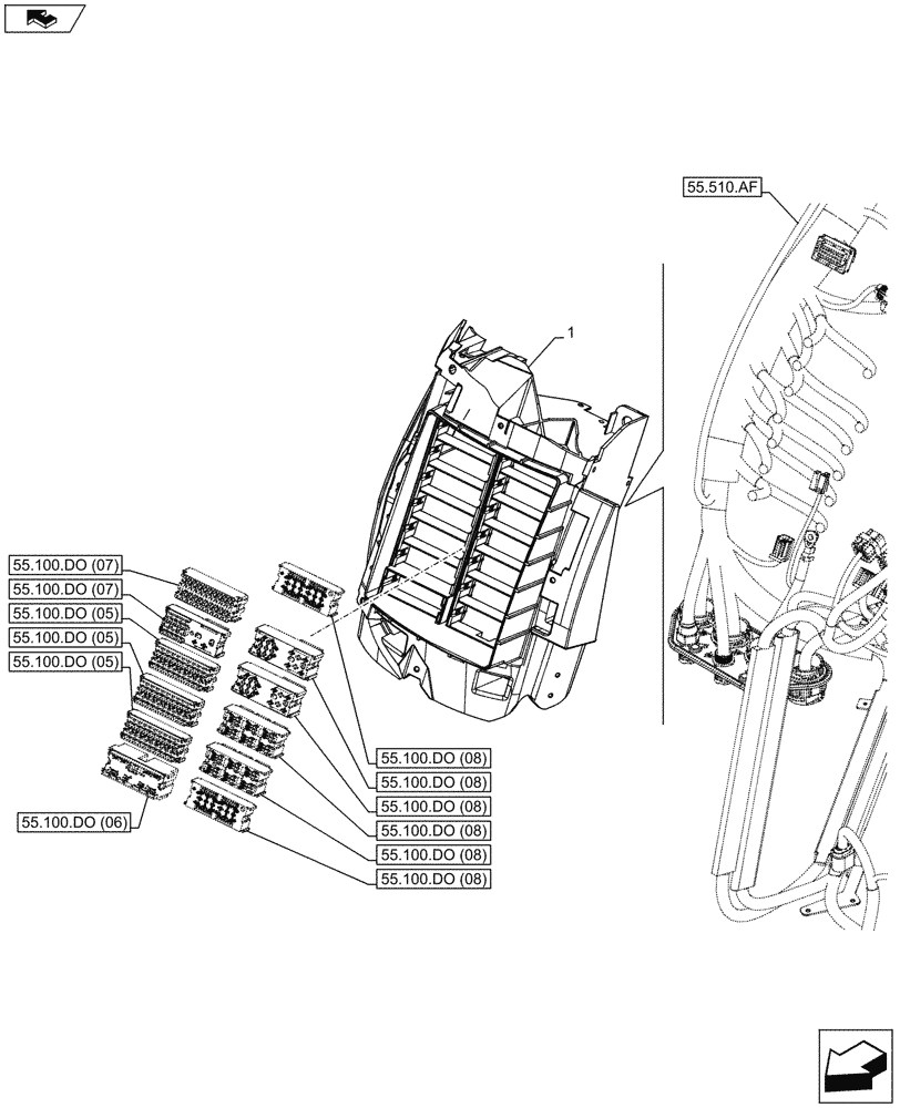 Схема запчастей Case IH MAXXUM 120 - (55.100.DO[04]) - VAR - 332351, 391223 - CAB MAIN WIRE HARNESS, FUSE BOX (55) - ELECTRICAL SYSTEMS