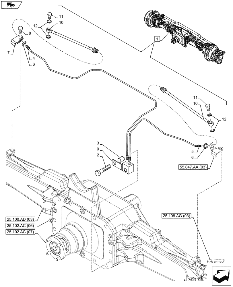 Схема запчастей Case IH MAXXUM 130 - (33.204.AD[02]) - VAR - 330427 - CLASS 3, SUSPENDED FRONT AXLE WITH HYDR. DIFF. LOCK, STRG SENSOR & BRAKES, BRAKE LINE (33) - BRAKES & CONTROLS