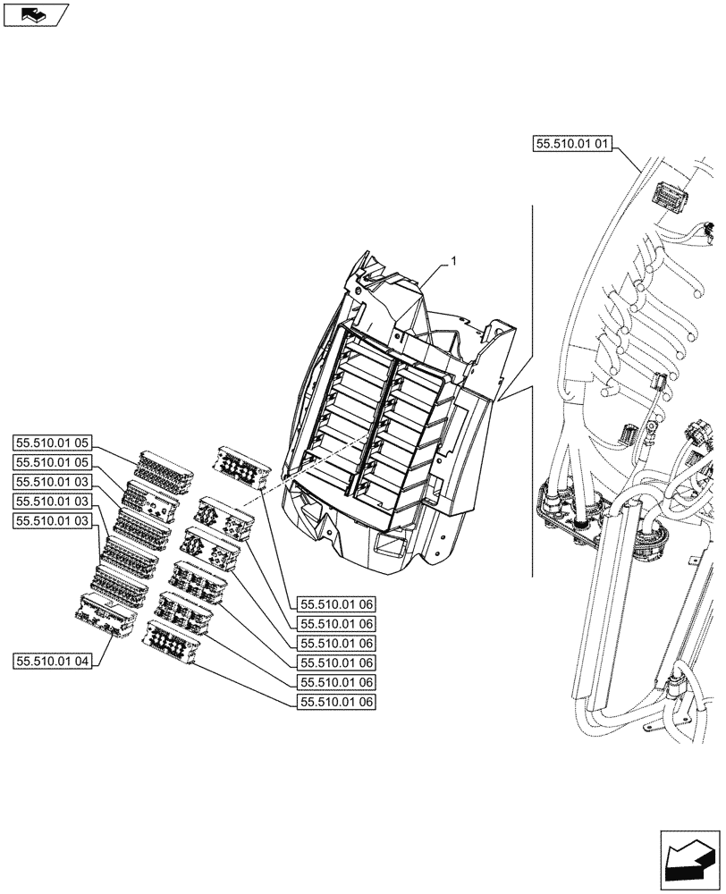 Схема запчастей Case IH PUMA 145 - (55.510.01[02]) - CAB MAIN WIRE HARNESS, FUSE BOX (55) - ELECTRICAL SYSTEMS