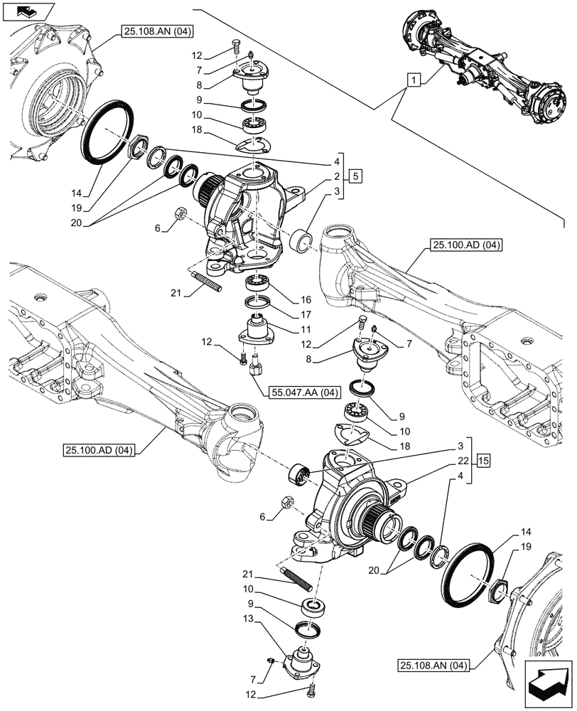 Схема запчастей Case IH MAXXUM 110 - (25.108.AG[04]) - VAR - 330408 - CLASS 4, FRONT AXLE, W/ HYDRAULIC DIFFERENTIAL LOCK, W/ STEERING SENSORS, STEERING KNUCKLE (25) - FRONT AXLE SYSTEM