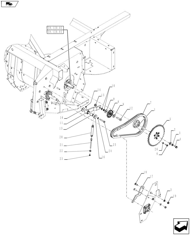 Схема запчастей Case IH RD163 - (58.100.04) - CHAIN DRIVE (58) - ATTACHMENTS/HEADERS