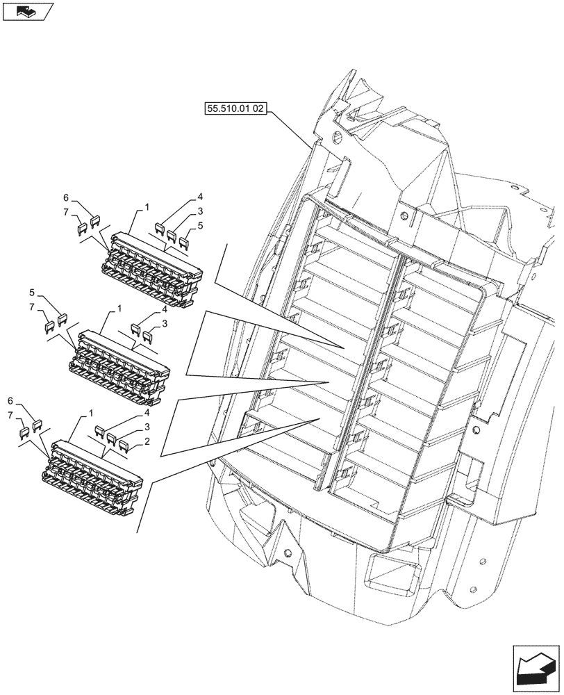 Схема запчастей Case IH PUMA 160 - (55.510.01[03]) - CAB MAIN WIRE HARNESS, FUSE BOX, FUSE - END YR 23-JUL-2012 (55) - ELECTRICAL SYSTEMS