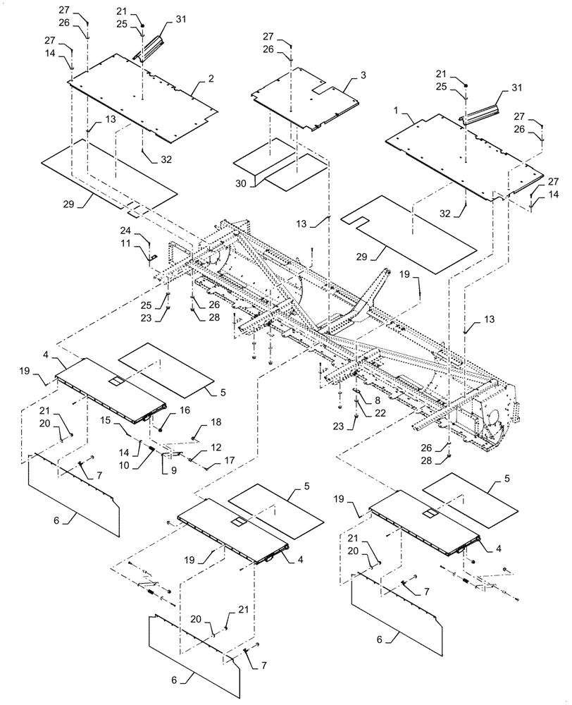 Схема запчастей Case IH RD193 - (90.119.02[02]) - CENTER SHIELD ASSY, ASN YGN260537 (90) - PLATFORM, CAB, BODYWORK AND DECALS