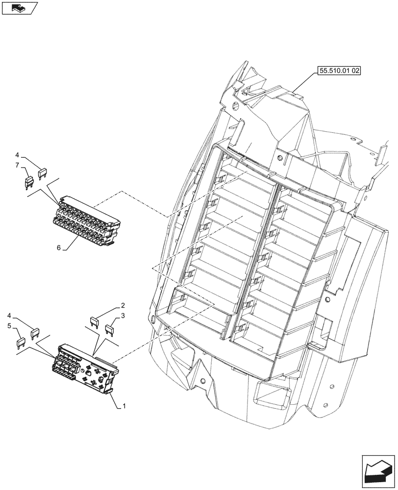 Схема запчастей Case IH PUMA 160 - (55.510.01[05A]) - CAB MAIN WIRE HARNESS, FUSE BOX, FUSE - BEGIN YR 24-JUL-2012 (55) - ELECTRICAL SYSTEMS