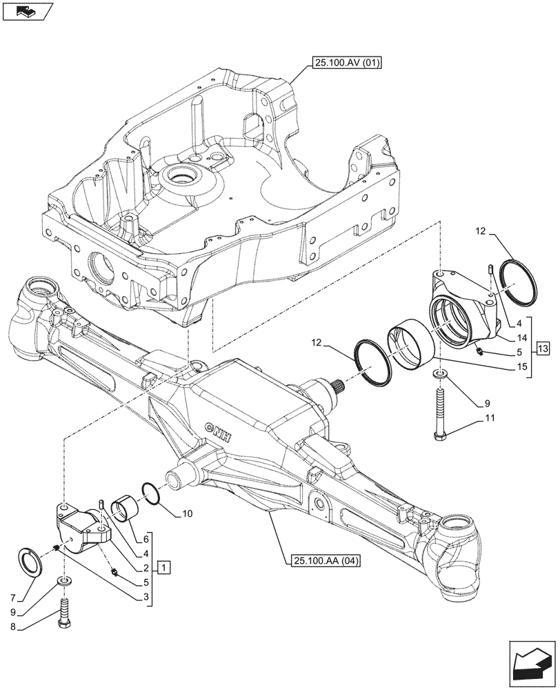 Схема запчастей Case IH MAXXUM 130 - (25.100.AV[10]) - VAR - 330408 - CLASS 4, FRONT AXLE, SUPPORT (25) - FRONT AXLE SYSTEM