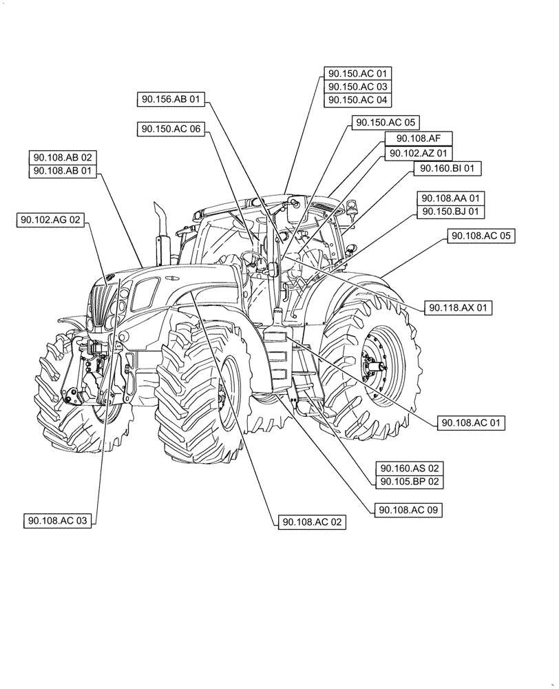 Схема запчастей Case IH PUMA1654 - (90.000.00[05]) - SECTION INDEX - PLATFORM, CAB, BODYWORK & DECALS (90) - PLATFORM, CAB, BODYWORK AND DECALS