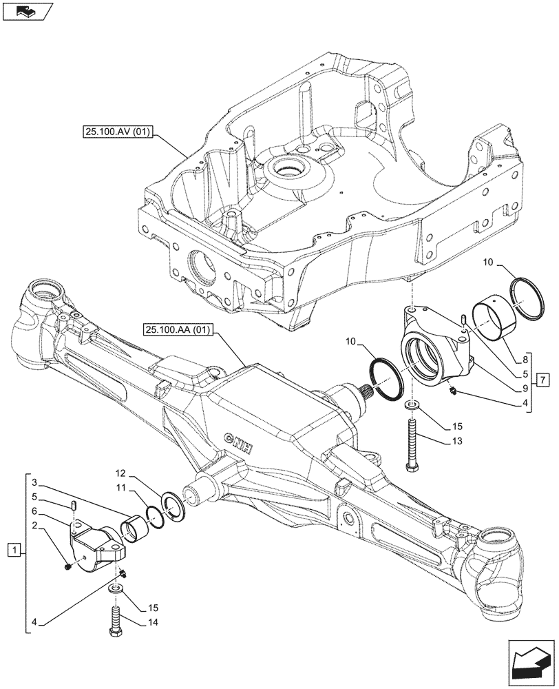 Схема запчастей Case IH MAXXUM 130 - (25.100.AV[03]) - VAR - 390409 - CLASS 3, FRONT AXLE, SUPPORT (25) - FRONT AXLE SYSTEM