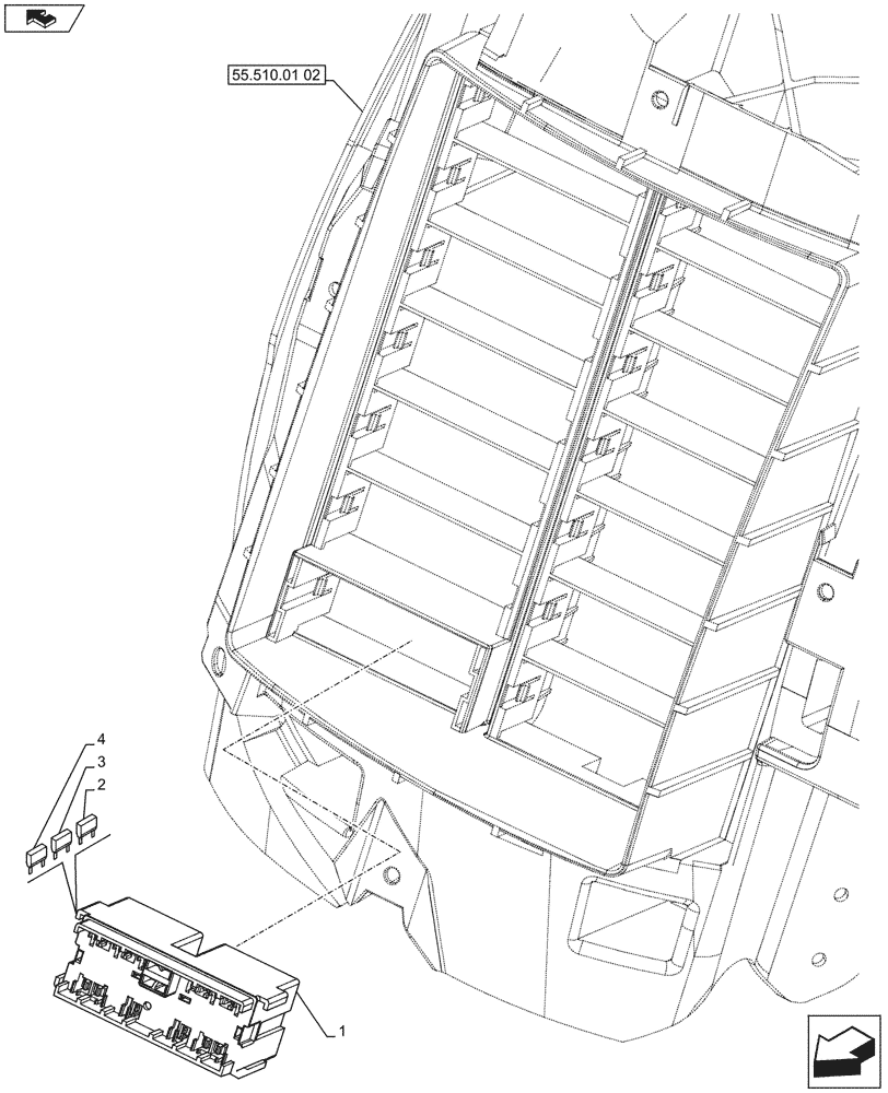 Схема запчастей Case IH PUMA 160 - (55.510.01[04A]) - CAB MAIN WIRE HARNESS, FUSE BOX, FUSE - D7106 (55) - ELECTRICAL SYSTEMS