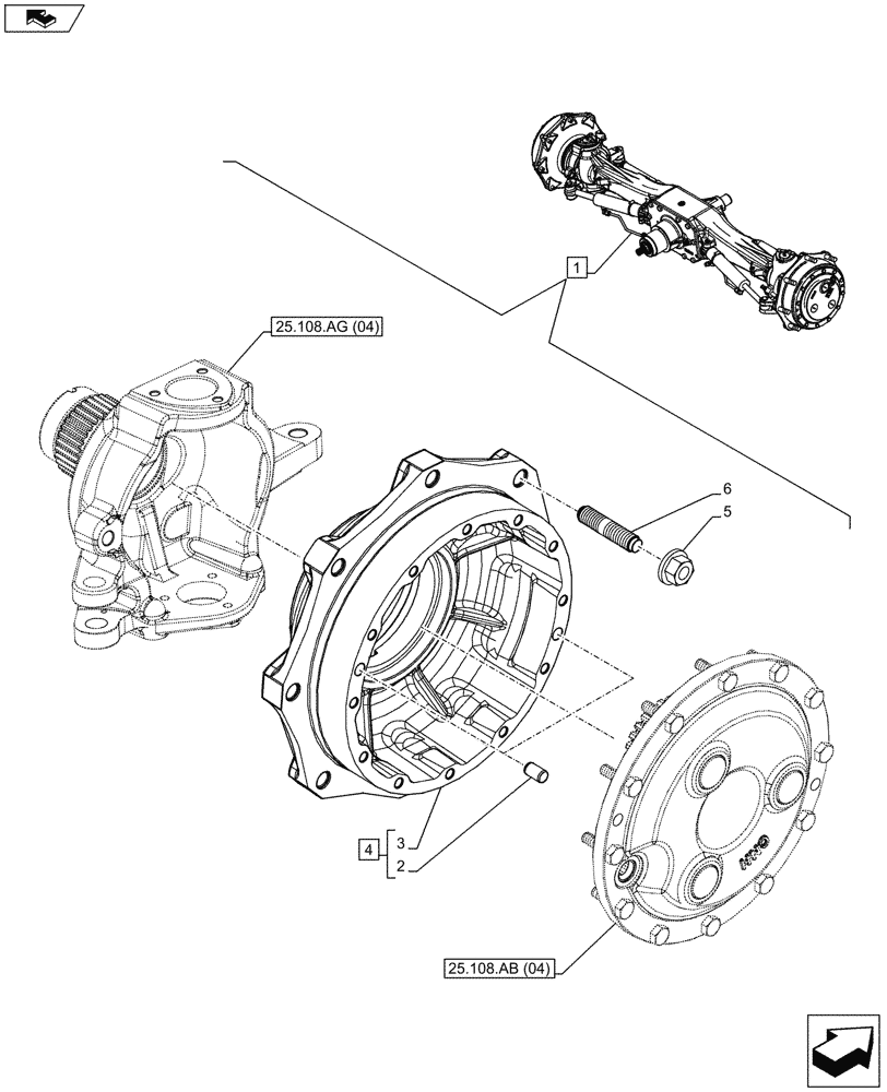 Схема запчастей Case IH MAXXUM 130 - (25.108.AN[04]) - VAR - 330408 - CLASS 4, FRONT AXLE, W/ HYDRAULIC DIFFERENTIAL LOCK, W/ STEERING SENSORS, STEERING KNUCKLE (25) - FRONT AXLE SYSTEM