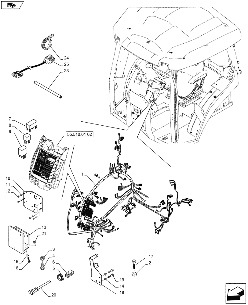Схема запчастей Case IH PUMA 160 - (55.510.01[01]) - CAB MAIN WIRE HARNESS (55) - ELECTRICAL SYSTEMS