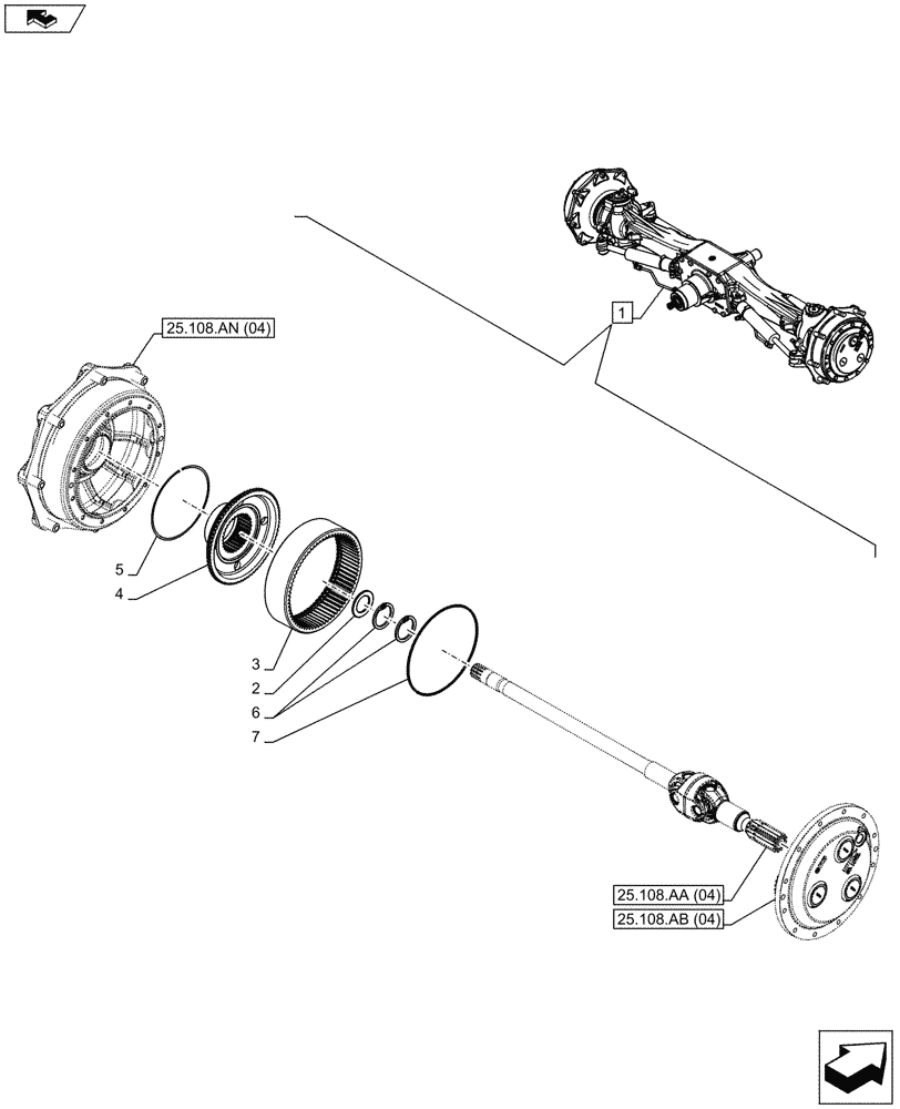 Схема запчастей Case IH MAXXUM 130 - (25.108.AB[05]) - VAR - 330408 - CLASS 4, FRONT AXLE, W/ HYDRAULIC DIFFERENTIAL LOCK, W/ STEERING SENSORS, PLANETARY REDUCER (25) - FRONT AXLE SYSTEM