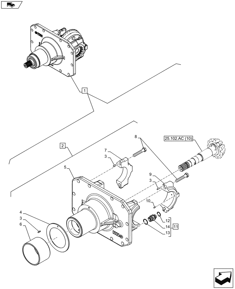 Схема запчастей Case IH MAXXUM 120 - (25.102.AC[09]) - VAR - 330408 - CLASS 4, FRONT AXLE, W/ HYDRAULIC DIFFERENTIAL LOCK, W/ STEERING SENSORS, DIFFERENTIAL, CARRIER (25) - FRONT AXLE SYSTEM