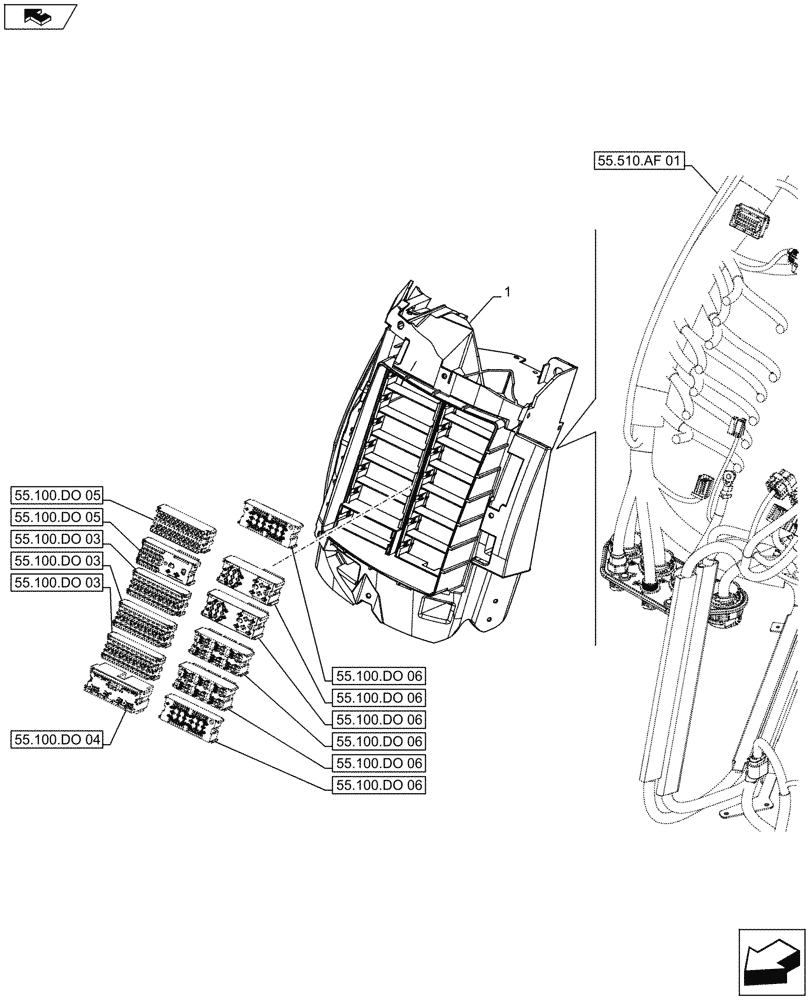 Схема запчастей Case IH MAXXUM 110 - (55.100.DO[02]) - VAR - 331145, 331146 + STD - CAB MAIN WIRE HARNESS, FUSE BOX (55) - ELECTRICAL SYSTEMS