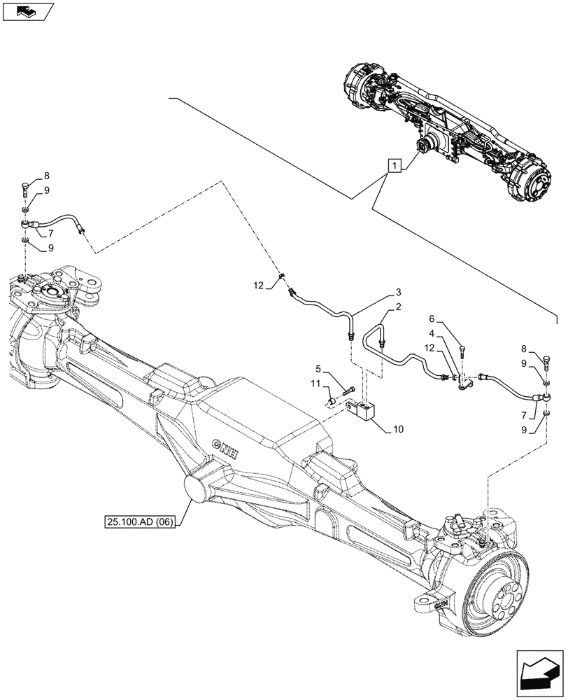 Схема запчастей Case IH MAXXUM 110 - (33.204.AD[04]) - VAR - 330430 - CLASS 4, SUSPENDED FRONT AXLE WITH HYDR. DIFF. LOCK, STRG SENSOR & BRAKES, BRAKE LINE (33) - BRAKES & CONTROLS