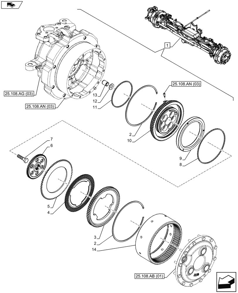 Схема запчастей Case IH MAXXUM 110 - (33.204.AD[01]) - VAR - 330427 - CLASS 3, SUSPENDED FRONT AXLE WITH HYDR. DIFF. LOCK, STRG SENSOR & BRAKES, BRAKE DISC (33) - BRAKES & CONTROLS