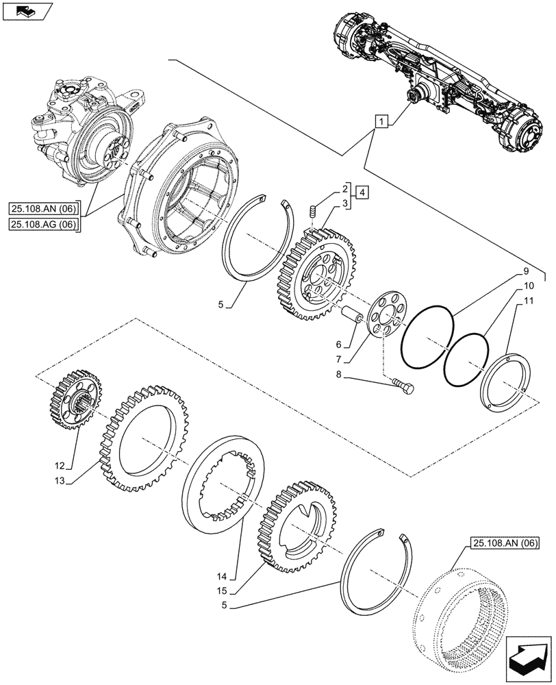 Схема запчастей Case IH MAXXUM 130 - (33.204.AD[03]) - VAR - 330430 - CLASS 4, SUSPENDED FRONT AXLE WITH HYDR. DIFF. LOCK, STRG SENSOR & BRAKES, BRAKE DISC (33) - BRAKES & CONTROLS