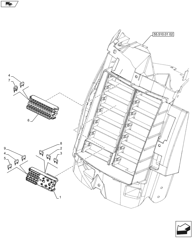 Схема запчастей Case IH PUMA 130 - (55.510.01[05]) - CAB MAIN WIRE HARNESS, FUSE BOX, FUSE - END YR 23-JUL-2012 (55) - ELECTRICAL SYSTEMS