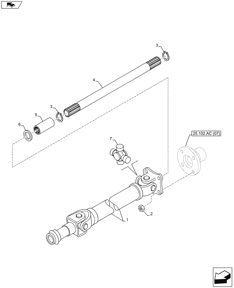 Схема запчастей Case IH MAXXUM 130 - (25.100.AA[07]) - VAR - 334295, 390201 - PROPELLER SHAFT FOR SUSPENDED FRONT AXLE (25) - FRONT AXLE SYSTEM