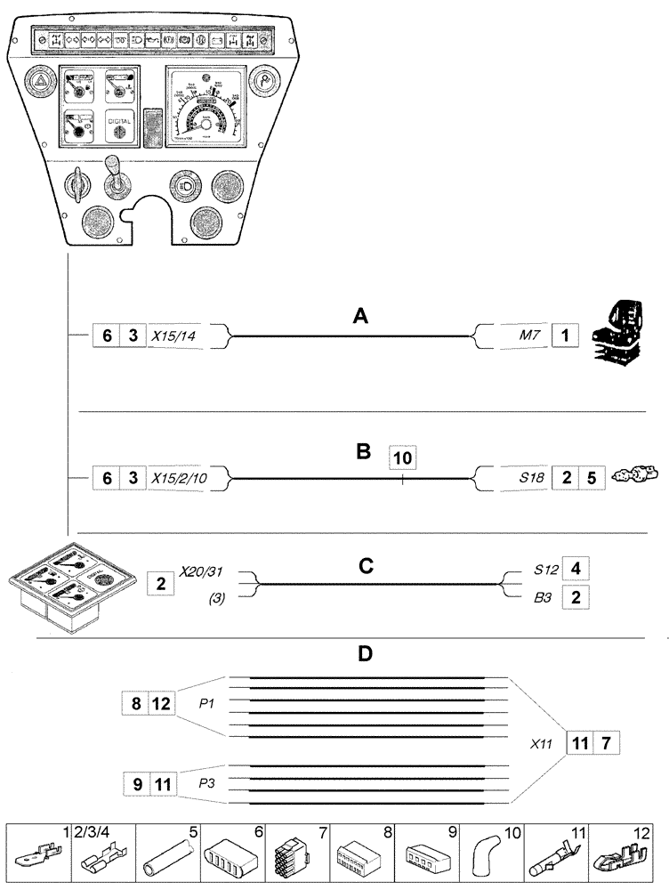 Схема запчастей Case IH C55 - (04-13[01]) - ELECTRIC CABLE - INTERIOR (04) - ELECTRICAL SYSTEMS