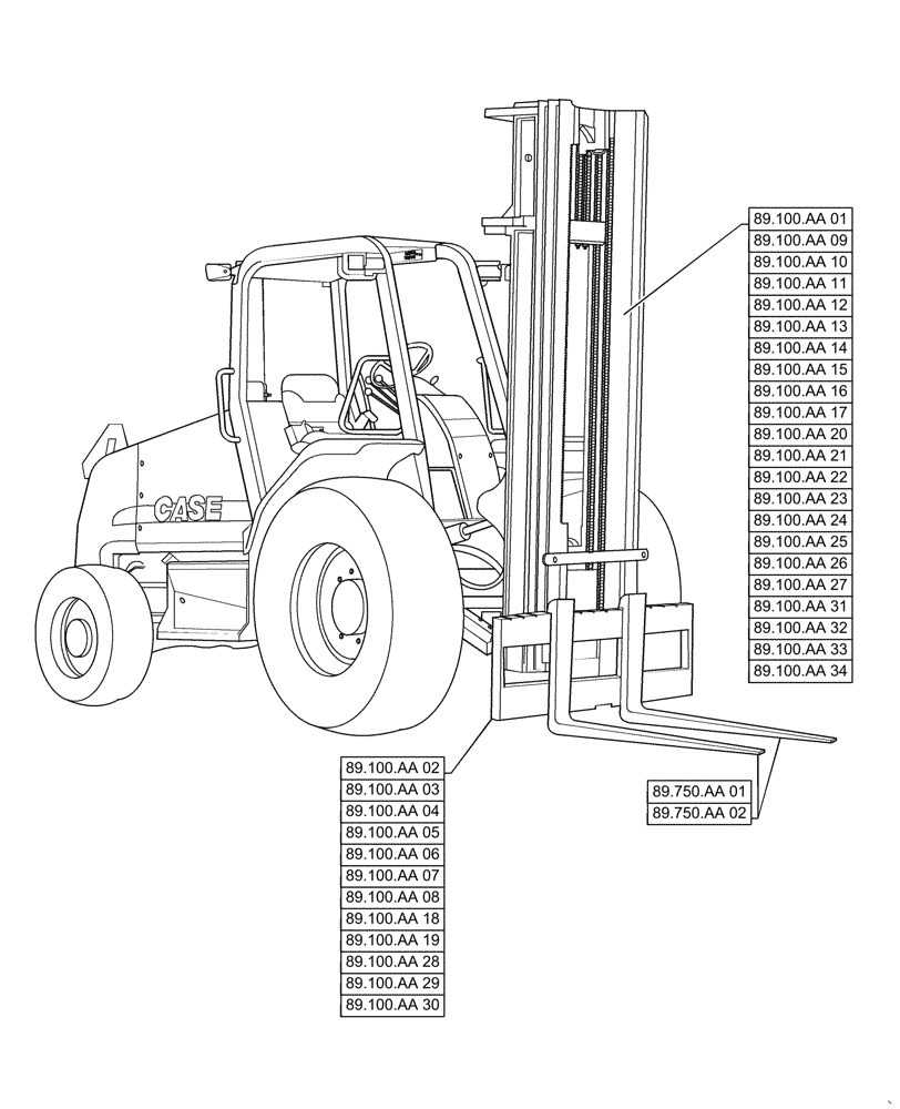 Схема запчастей Case IH 588H - (00.000.89) - PICTORIAL INDEX - FRAME, MAST ASSEMBLY (00) - GENERAL & PICTORIAL INDEX