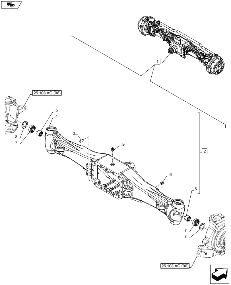 Схема запчастей Case IH MAXXUM 110 - (25.100.AD[06]) - VAR - 330430 - CLASS 4, SUSPENDED FRONT AXLE WITH HYDR. DIFF. LOCK, STRG SENSOR & BRAKES, HOUSING (25) - FRONT AXLE SYSTEM