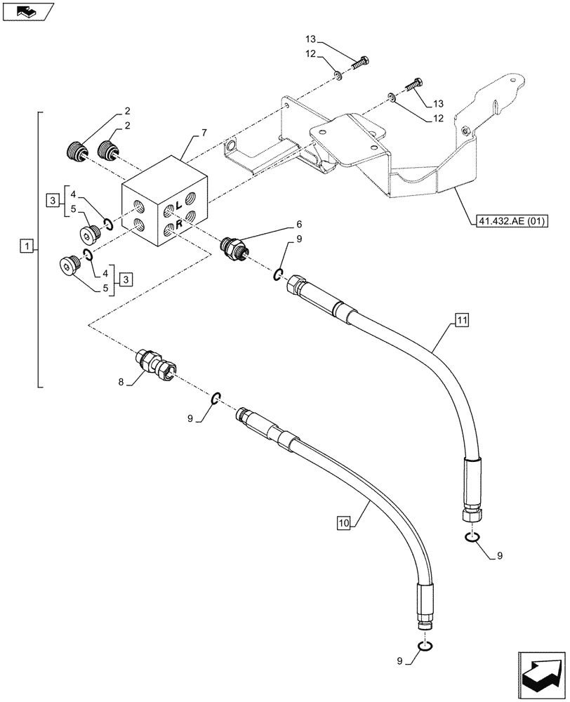 Схема запчастей Case IH MAXXUM 110 - (41.432.AE[03A]) - VAR - 332077, 335077, 391658 - AUTOGUIDANCE, VALVE, MANIFOLD, HOSE - BEGIN YR 24-NOV-2014 (41) - STEERING