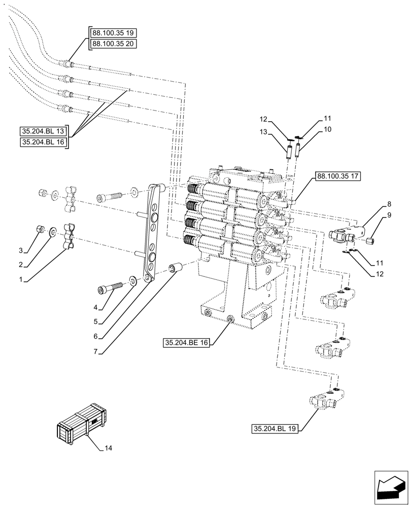 Схема запчастей Case IH FARMALL 110A - (88.100.35[18]) - VAR - 342574, 342522 - DIA KIT, CONVERSION KIT FROM 3 TO 4 VALVES (88) - ACCESSORIES