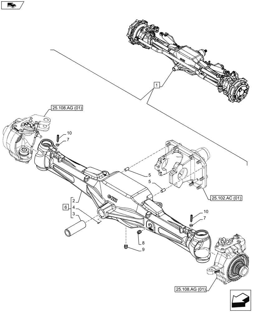 Схема запчастей Case IH MAXXUM 130 - (25.100.AD[01]) - VAR - 390409 - CLASS 3, FRONT AXLE, W/ HYDRAULIC DIFFERENTIAL LOCK, W/ STEERING SENSORS, HOUSING (25) - FRONT AXLE SYSTEM