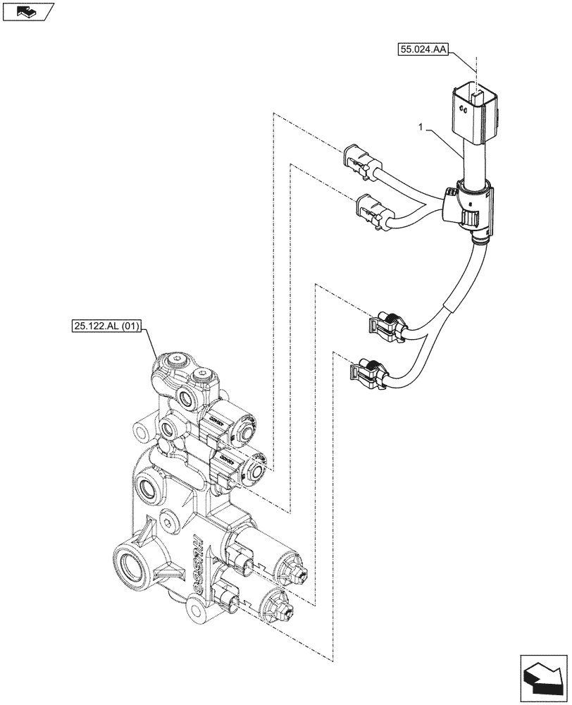 Схема запчастей Case IH MAXXUM 120 - (55.045.AD) - VAR - 330414, 330427, 330429, 330430 - SUSPENDED FRONT AXLE, HARNESS (55) - ELECTRICAL SYSTEMS