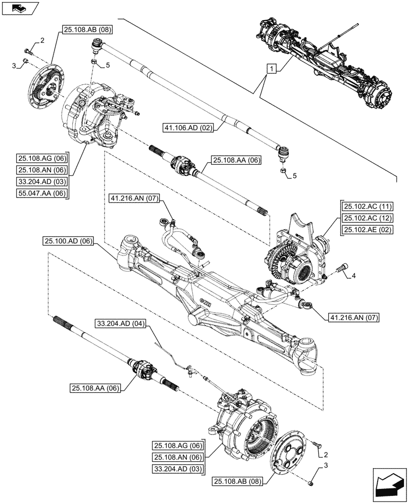 Схема запчастей Case IH MAXXUM 120 - (25.100.AA[06]) - VAR - 330430 - CLASS 4, SUSPENDED FRONT AXLE WITH HYDR. DIFF. LOCK, STRG SENSOR & BRAKES (25) - FRONT AXLE SYSTEM