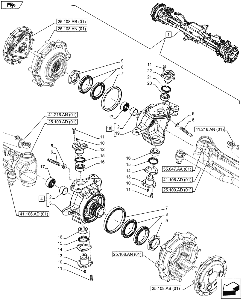 Схема запчастей Case IH MAXXUM 130 - (25.108.AG[01]) - VAR - 390409 - CLASS 3, FRONT AXLE, W/ HYDRAULIC DIFFERENTIAL LOCK, W/ STEERING SENSORS, STEERING KNUCKLE (25) - FRONT AXLE SYSTEM