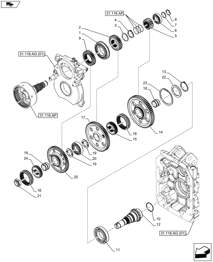 Схема запчастей Case IH MAXXUM 110 - (31.116.AL[05]) - VAR - 332805 - POWER TAKE OFF (PTO) - SHAFT & GEAR (31) - IMPLEMENT POWER TAKE OFF