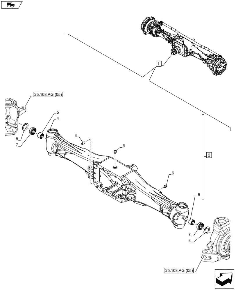 Схема запчастей Case IH MAXXUM 110 - (25.100.AD[05]) - VAR - 330429 - CLASS 4, SUSPENDED FRONT AXLE WITH HYDR. DIFF. LOCK & STRG SENSOR, HOUSING (25) - FRONT AXLE SYSTEM