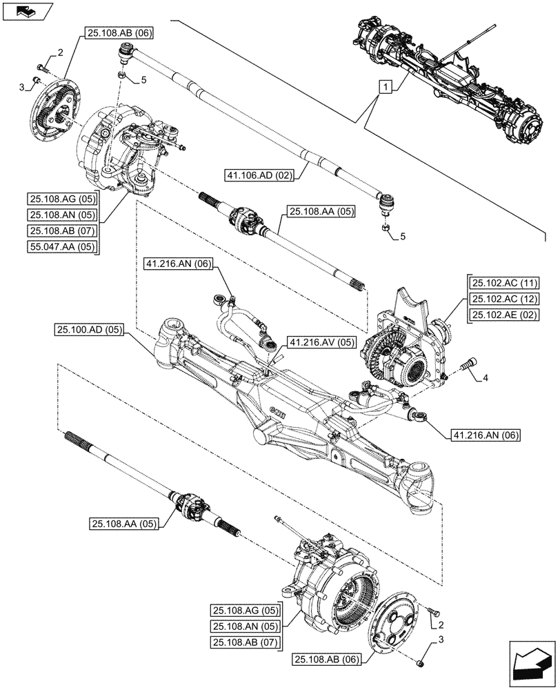 Схема запчастей Case IH MAXXUM 110 - (25.100.AA[05]) - VAR - 330429 - CLASS 4, SUSPENDED FRONT AXLE WITH HYDR. DIFF. LOCK & STRG SENSOR (25) - FRONT AXLE SYSTEM