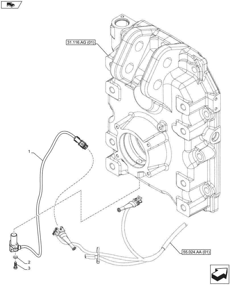 Схема запчастей Case IH MAXXUM 110 - (55.048.AI) - VAR - 330800, 332801, 332805, 335788, 390801, 744740 - PTO, SPEED SENSOR (55) - ELECTRICAL SYSTEMS