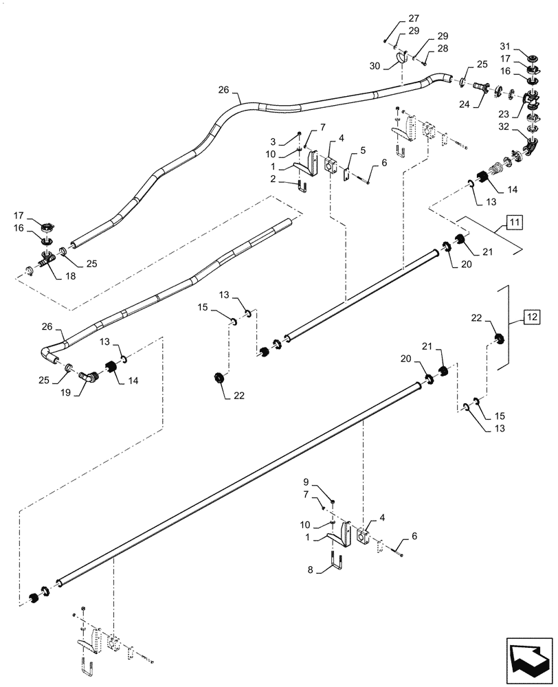 Схема запчастей Case IH PATRIOT 4440 - (78.110.AE[36.1]) - SPRAYBAR, 90 / 100, 6 SECTION, 20" SPACING, LH INNER AND CENTER, ASN YGT044000 (78) - SPRAYING