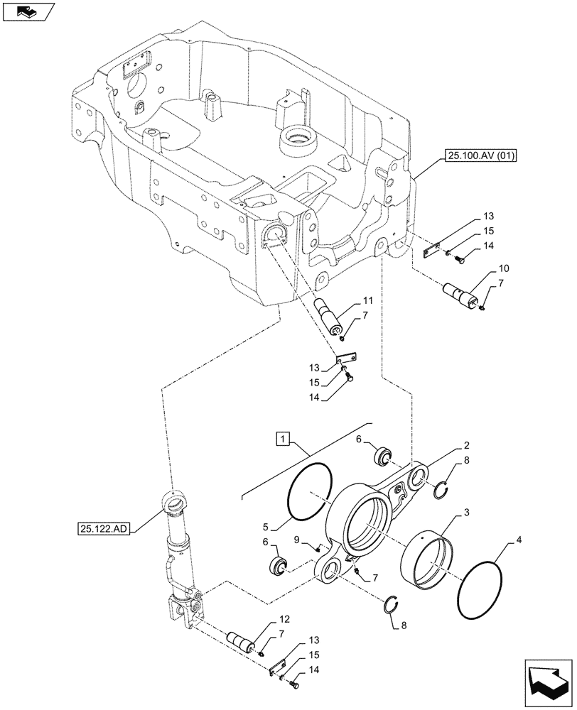 Схема запчастей Case IH MAXXUM 130 - (25.100.BB) - VAR - 330414, 330427, 330429, 330430 - SUSPENDED FRONT AXLE, AXLE SUSPENSION (25) - FRONT AXLE SYSTEM