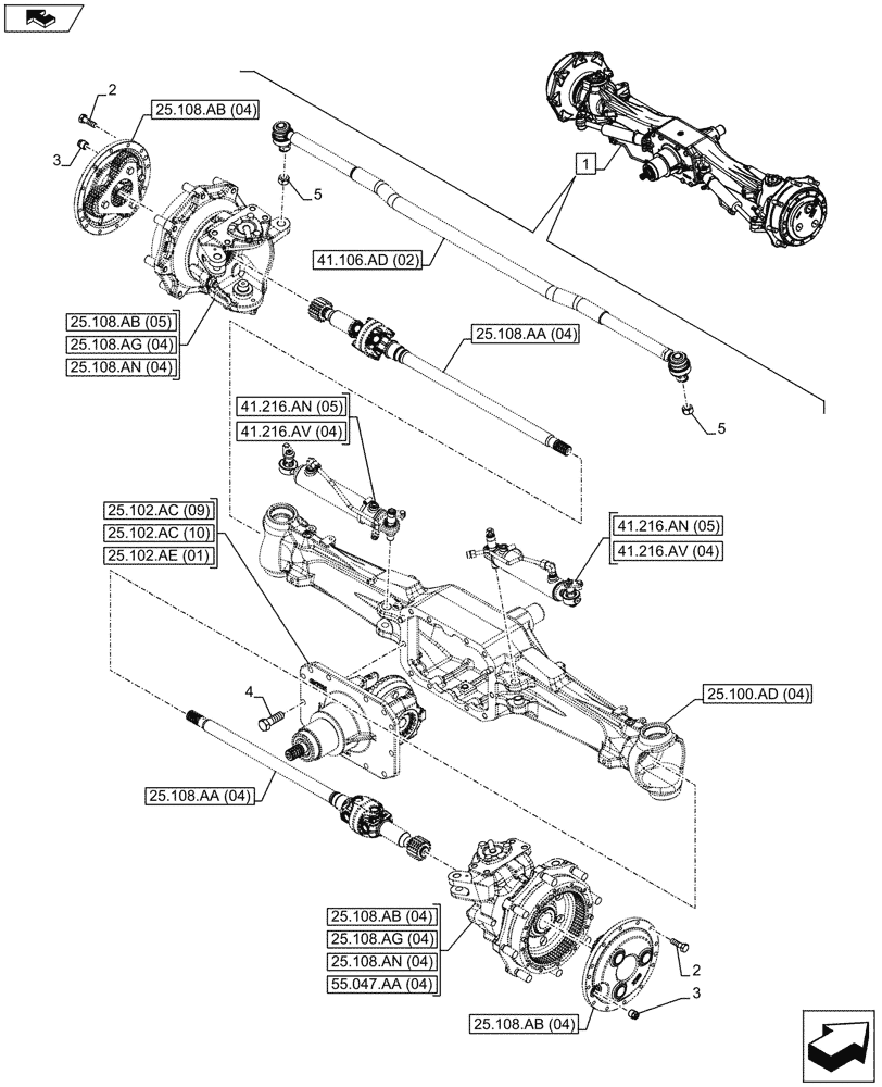 Схема запчастей Case IH MAXXUM 130 - (25.100.AA[04]) - VAR - 330408 - CLASS 4, FRONT AXLE, W/ HYDRAULIC DIFFERENTIAL LOCK, W/ STEERING SENSORS (25) - FRONT AXLE SYSTEM