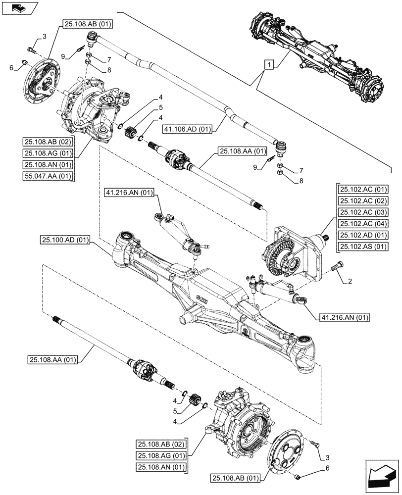 Схема запчастей Case IH MAXXUM 130 - (25.100.AA[01]) - VAR - 390409 - CLASS 3, FRONT AXLE, W/ HYDRAULIC DIFFERENTIAL LOCK, W/ STEERING SENSORS (25) - FRONT AXLE SYSTEM