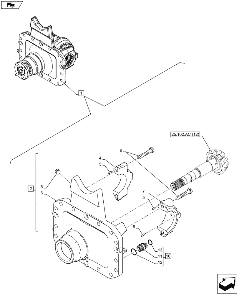 Схема запчастей Case IH MAXXUM 130 - (25.102.AC[11]) - VAR - 330429, 330430 - CLASS 4, SUSPENDED FRONT AXLE WITH HYDR. DIFF. LOCK & STRG SENSOR, DIFFERENTIAL, CARRIER (25) - FRONT AXLE SYSTEM