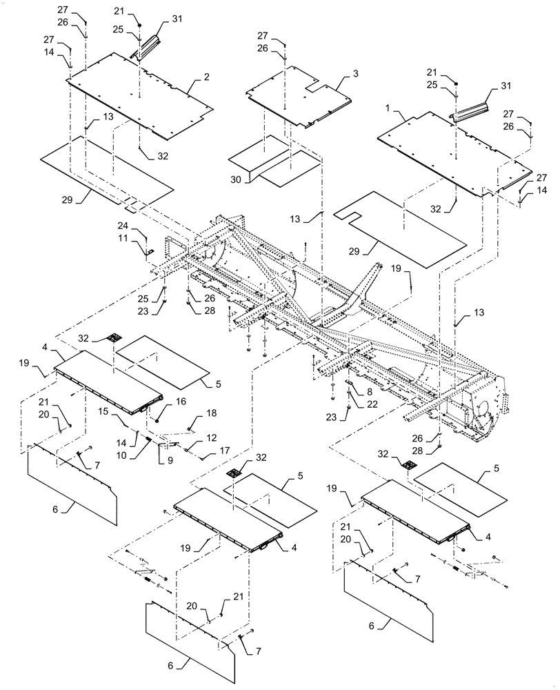 Схема запчастей Case IH RD163 - (90.119.02[02]) - CENTER SHIELD ASSY, ASN YGN260537 (90) - PLATFORM, CAB, BODYWORK AND DECALS