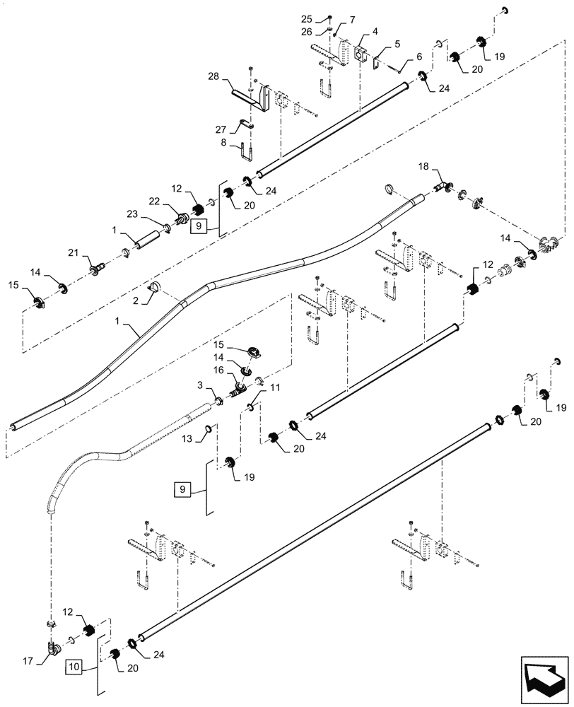 Схема запчастей Case IH PATRIOT 4440 - (78.110.AE[40.1]) - SPRAYBAR, 100, 6 SECTION, 20" SPACING RH OUTER AND BREAKAWAY ASN YGT044000 (78) - SPRAYING