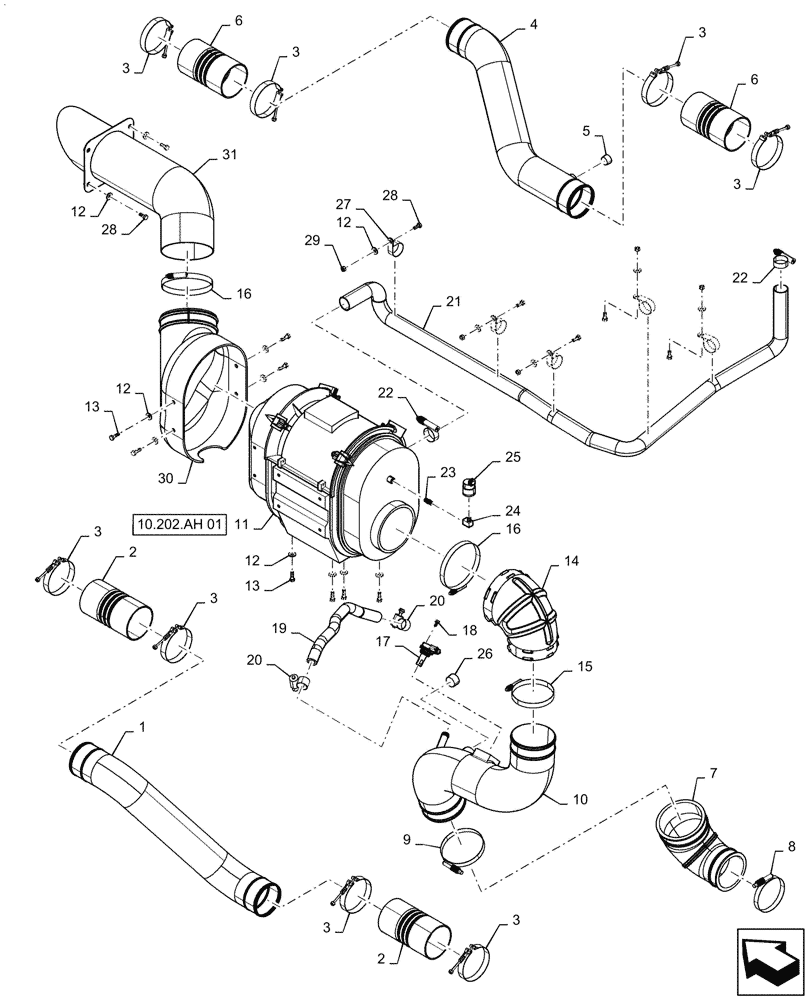 Схема запчастей Case IH PATRIOT 4440 - (10.202.AK[02]) - AIR INTAKE ASSY, ASN YGT044000 (10) - ENGINE